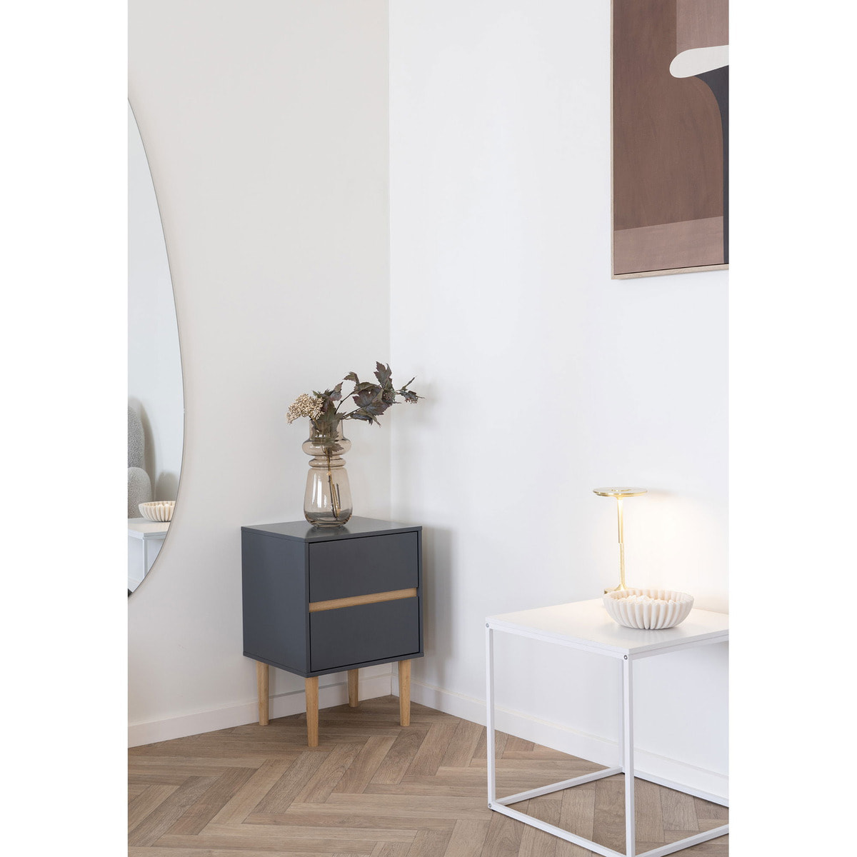 Tavolino d'Appoggio Vita Bianco con Gambe in Metallo — 45×45×45 cm