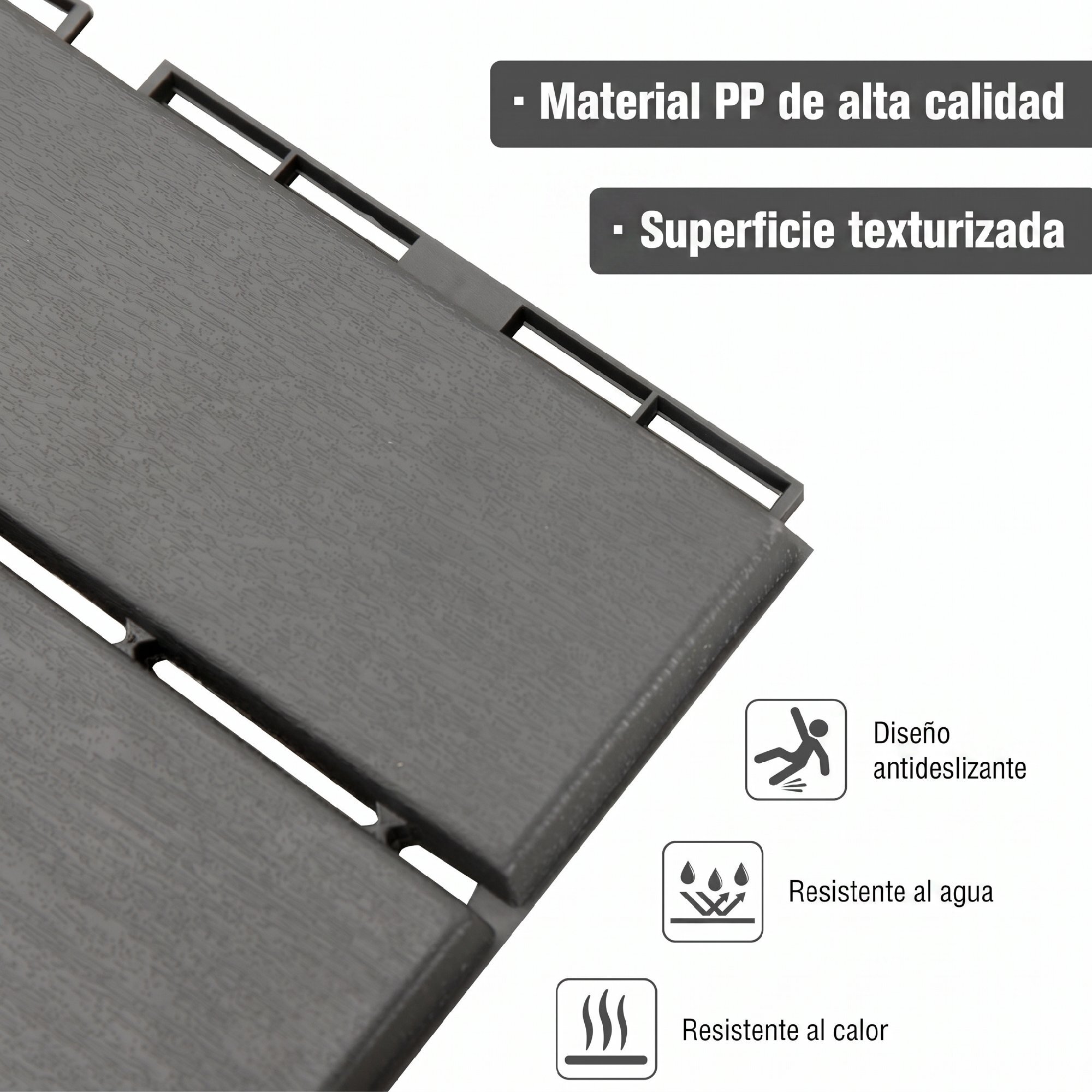 Outsunny Baldosas Cuadradas para Suelos Antideslizantes Exteriores Interiores Paquete de 9 Piezas 0.81 m² 30x30 cm Gris Oscuro