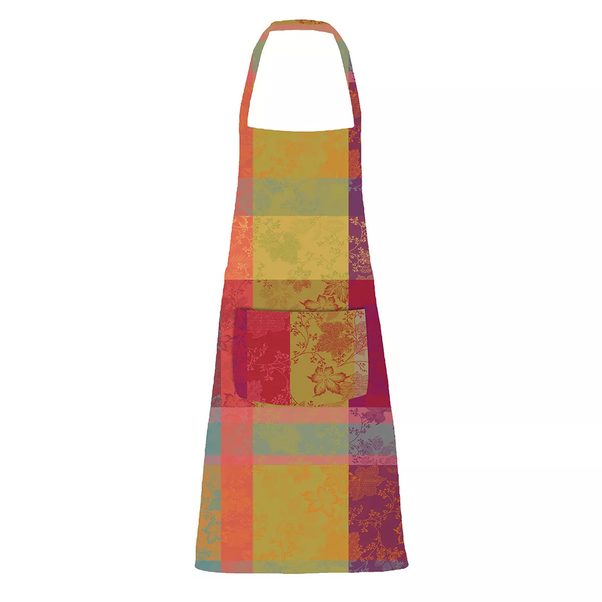 Tablier pur coton enduit motif jacquard bordeaux orange Mille sous bois automne