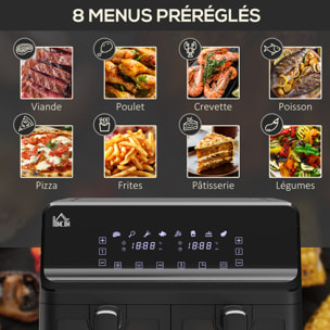 Friteuse à air 2 paniers 2500W 8L - air fryer multifonction 8 programmes - température réglable - timer 60 min. - noir