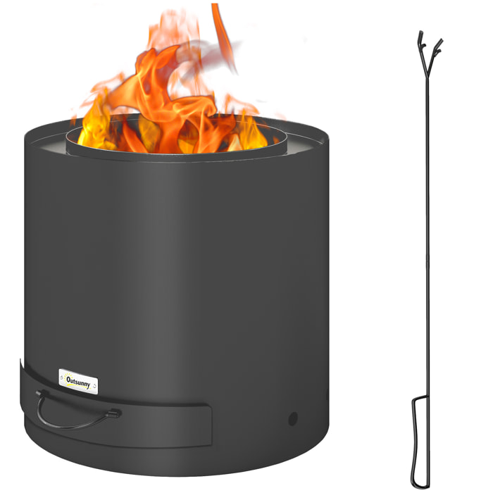 Brasero Exterior Redondo Ø45x42 cm de Acero Brasero Exterior Jardín con Bandeja para Cenizas y Atizador Protector de Chispas para Terraza Camping Fiesta Negro