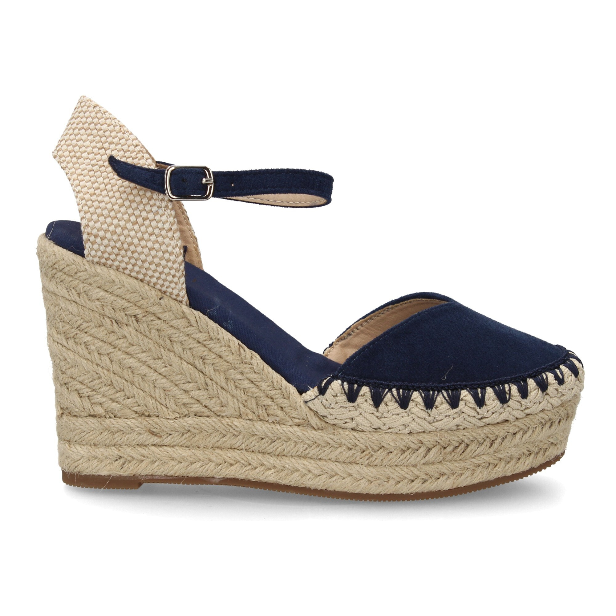 Alpargata de cuña alta de esparto con cierre de hebilla