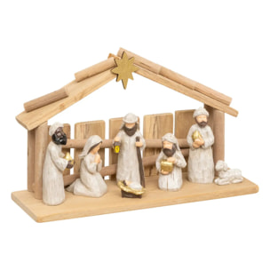 Crèche de Noël avec 7 santons 30x18cm résine