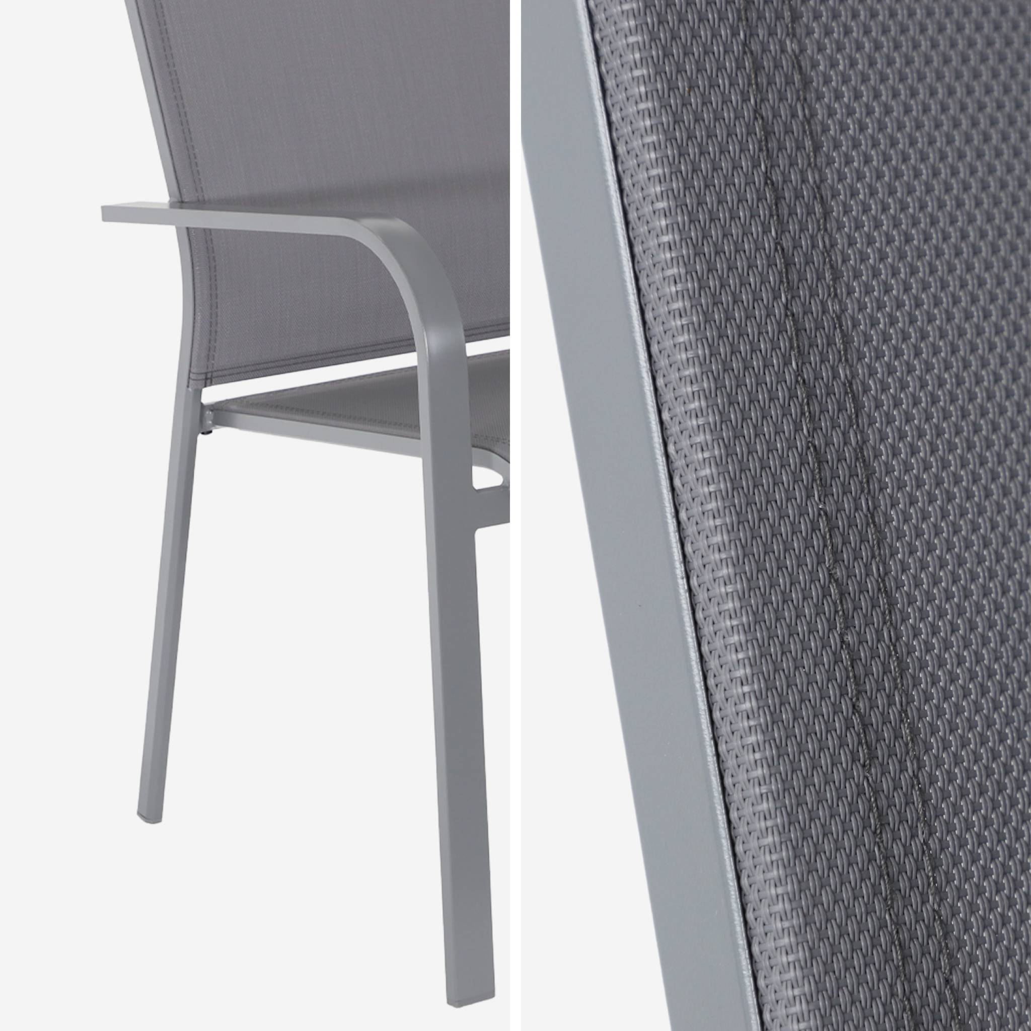 Lot de 2 fauteuils de jardin BUFFALO empilables aluminium et textilene anthracite. 64.5 x 45.5 x 89.5 cm