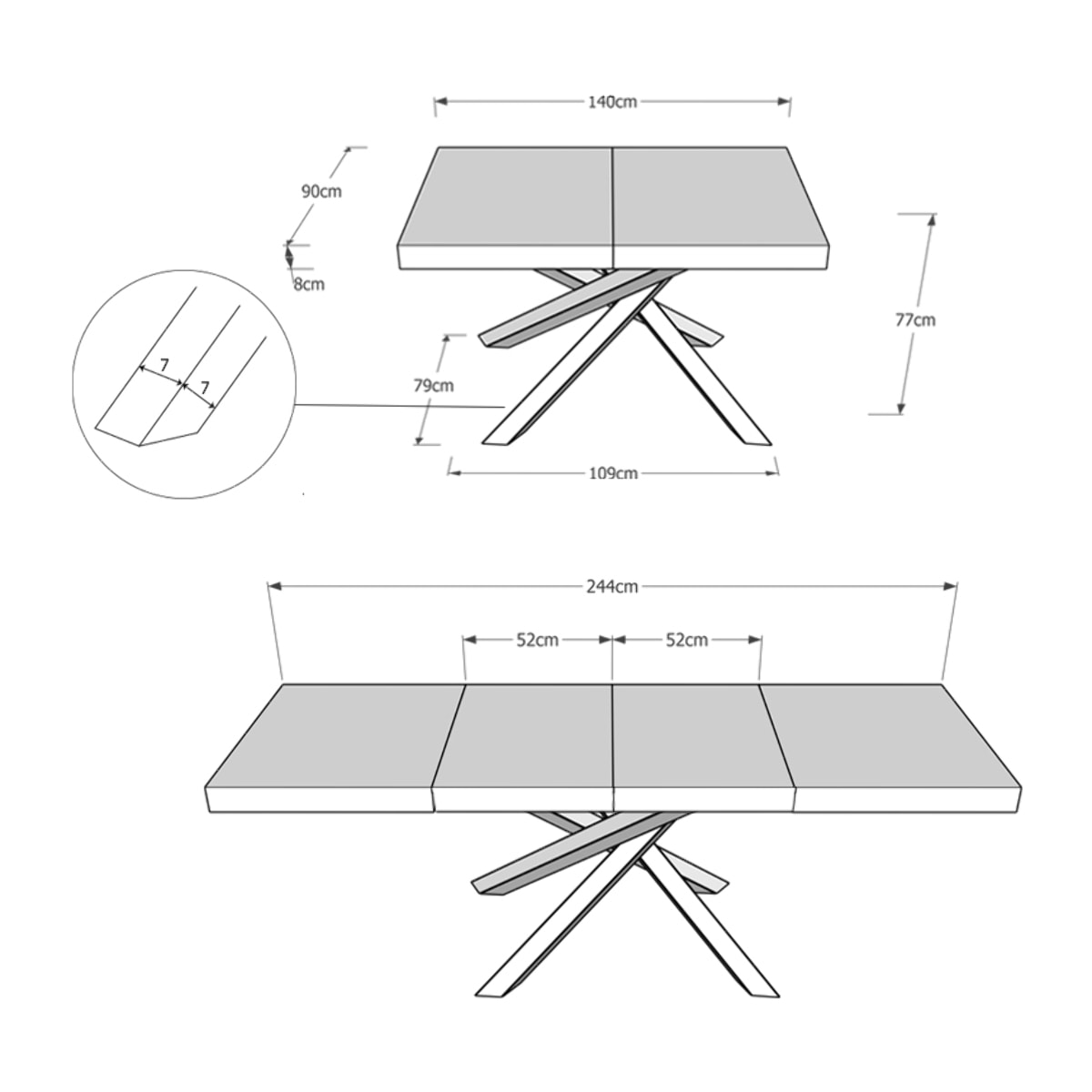 Mesa extensible 90x140/244 cm Volantis Premium Cemento estructura multicolor 4/A