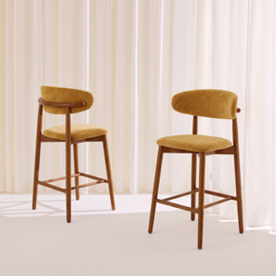 Tabouret de bar bois d'hévéa noyer et tissu chenille (lot de 2)  PAOLA