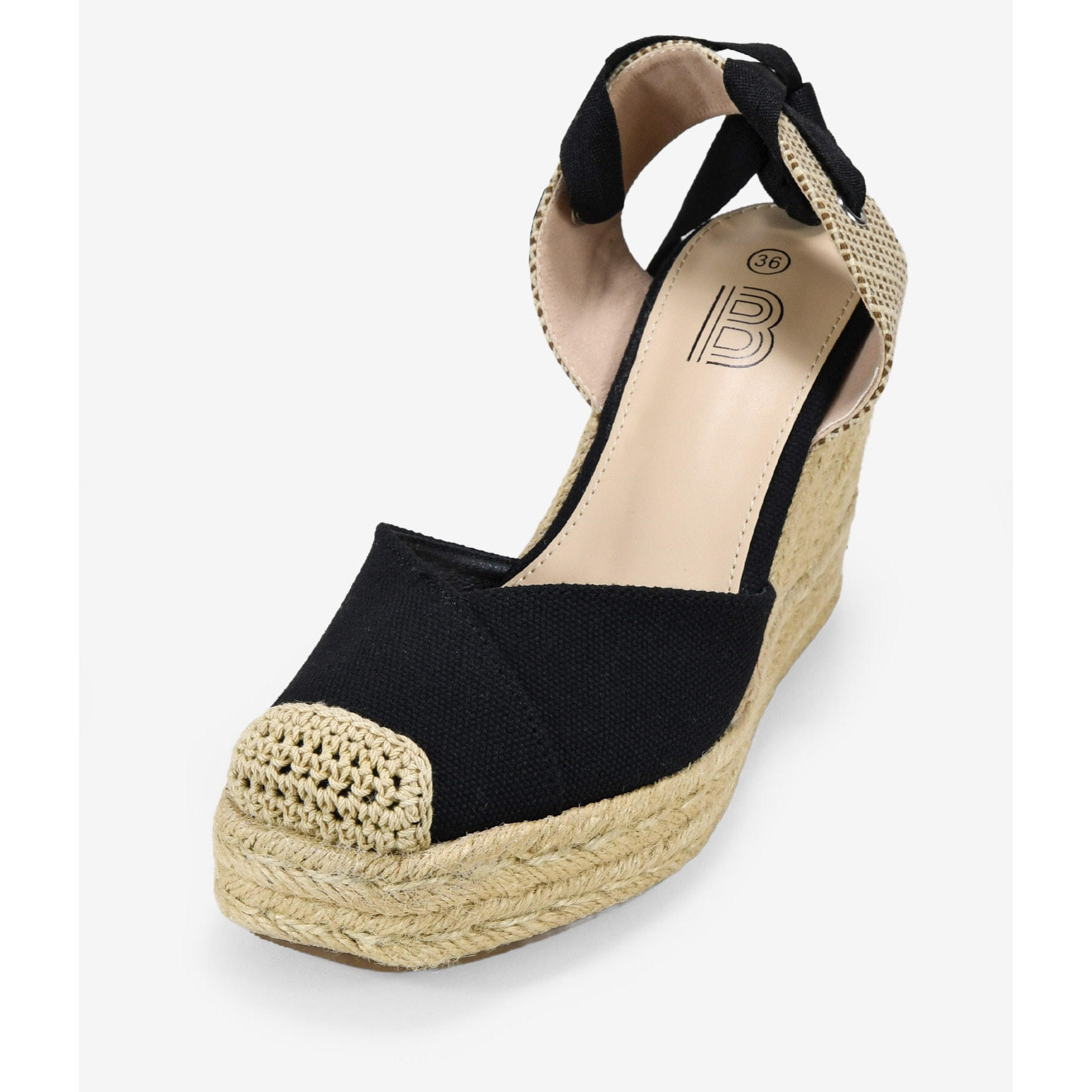 Alpargatas de cuña negras con esparto y lazada
