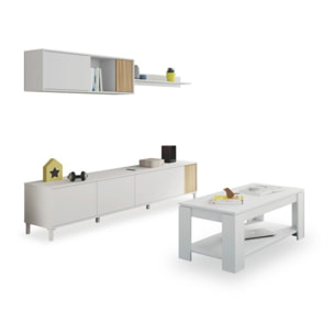 Pack salón con mesa de centro Nitza Plus V1 Blanco Artik (Blanco Mate) - Natur