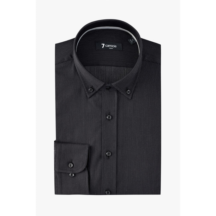 camicia uomo 1 bottone button down slim Popeline Fantasia Nero/Bianco