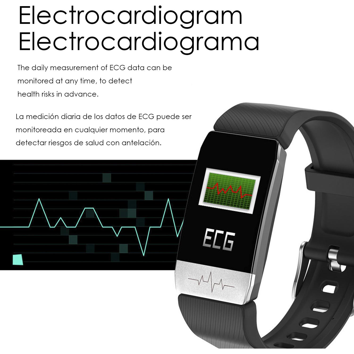 Pulsera inteligente F112 con medición de temperatura corporal, electrocardiograma, tensión y O2 en sangre