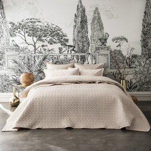Couvre-lit matelassé uni en satin de coton bio, POESIE, Beige lune