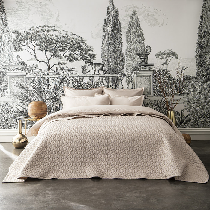 Couvre-lit matelassé uni en satin de coton bio, POESIE, Beige lune