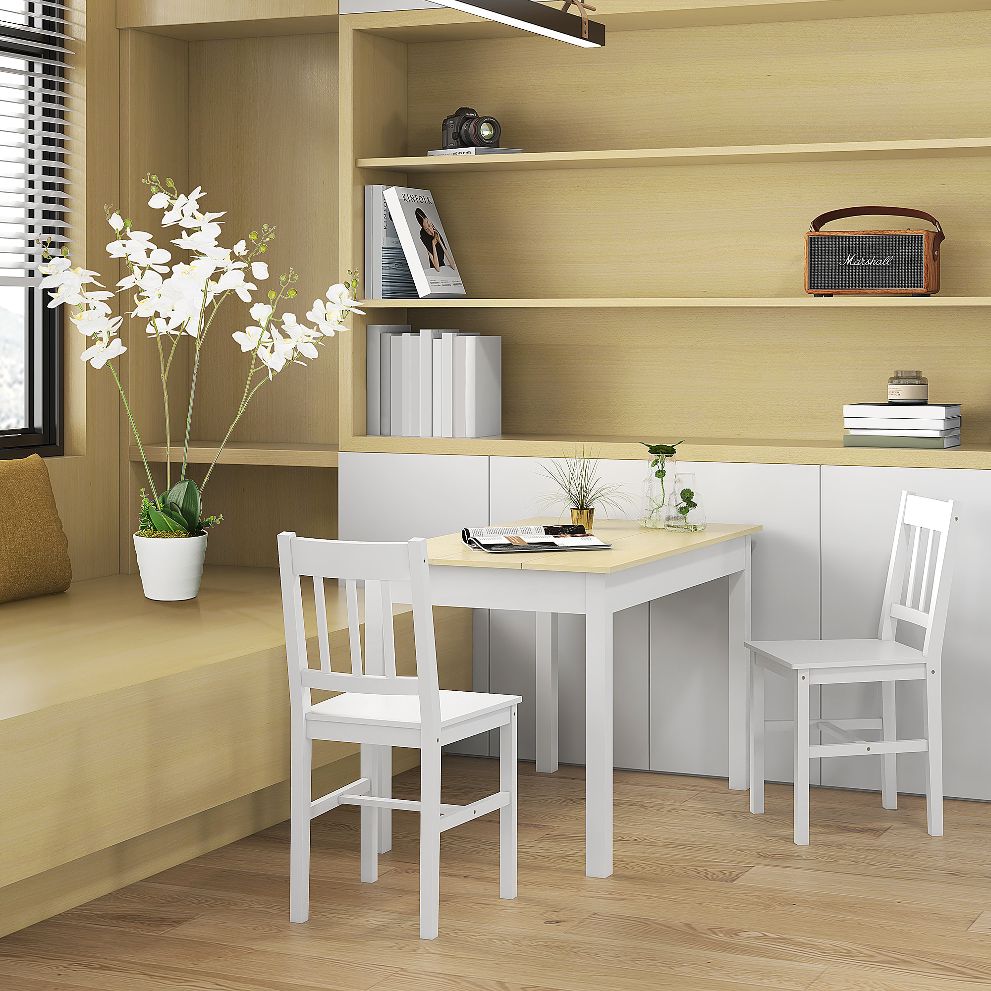 Table à manger grand plateau 4-6 personnes dim. 119L x 70l x 75H cm blanc aspect bois clair