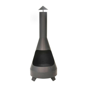 Caminetto da esterno Falcon in acciaio con comignolo 118 cm, braciere a legna grande e stabile, stufa outdoor resistente fino a 800°C, design moderno elegante, ideale per giardino terrazzo patio e veranda