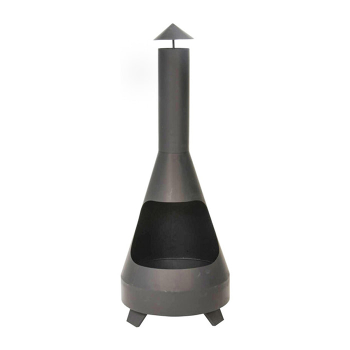Caminetto da esterno Falcon in acciaio con comignolo 118 cm, braciere a legna grande e stabile, stufa outdoor resistente fino a 800°C, design moderno elegante, ideale per giardino terrazzo patio e veranda