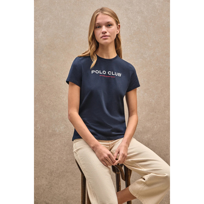 Maglietta blu marino a maniche corte con logo Established 2012 Polo Club