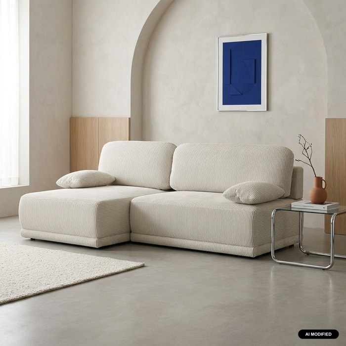 Banquette canapé d'angle gauche convertible 3 places velours côtelé avec coffre NELSON