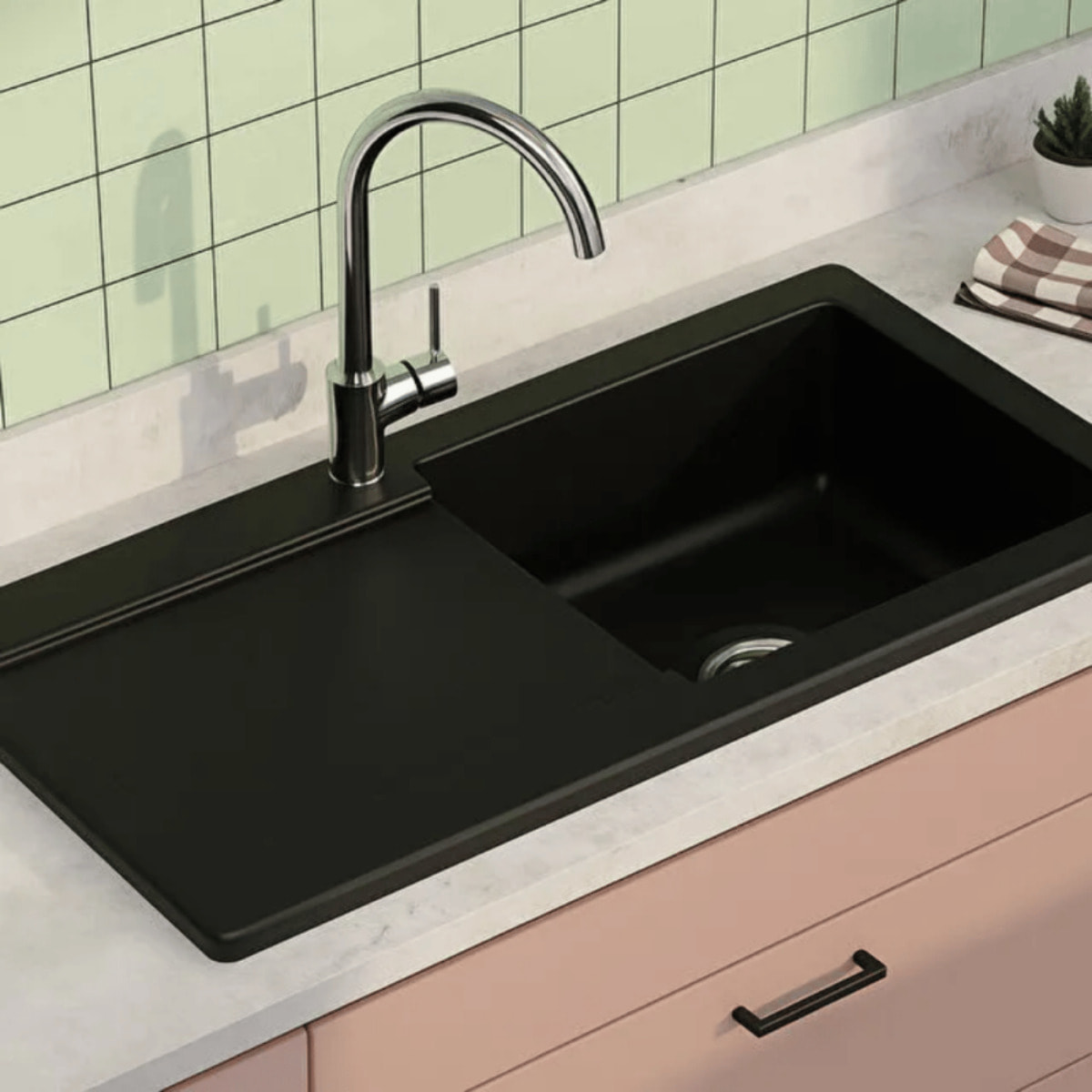 Evier 1 cuve avec égouttoir et vidage manuel Arkitekt noir mat