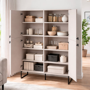 Madia Alta 4 Ante Mobile Soggiorno Moderno Con 4 Ripiani Interni E Piedini Neri Design Elegante Per Sala Da Pranzo Salotto 108 x 144 x 40 Cm Cashmere