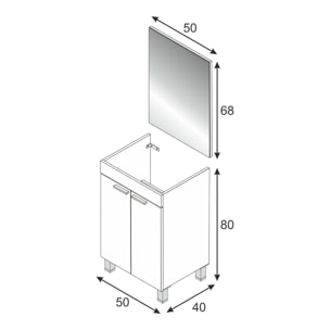 Mobile sottolavabo Almenia, Mobiletto per bagno, Armadio a 2 ante con specchio, lavabo non incluso, 50x40h80 cm, Rovere