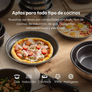 juego de 3 sartenes ø18ø20ø24cm acero inoxidable + mango extraíble negro