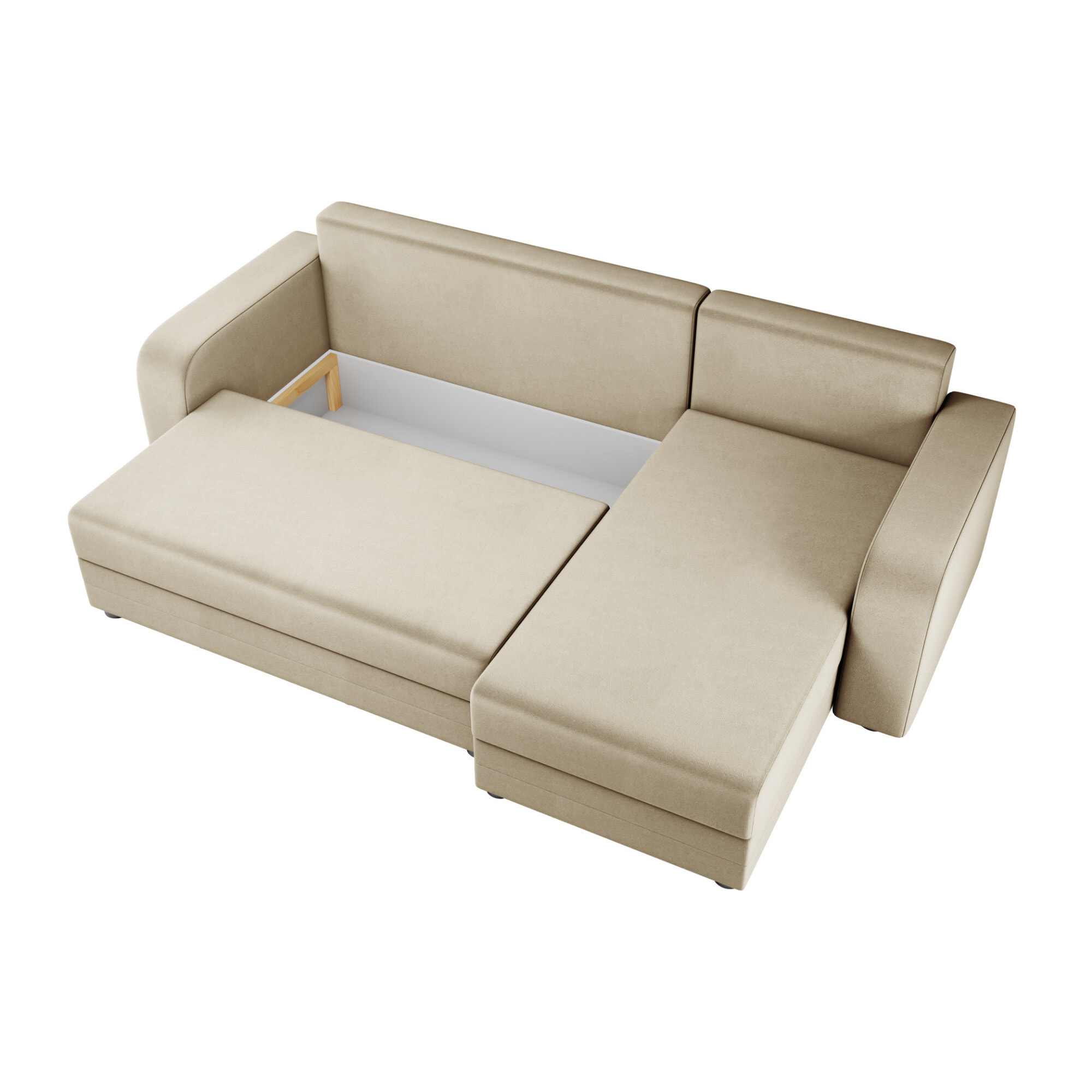 Harvey - Canapé d'angle réversible 4 places convertible avec coffre en velours - Beige