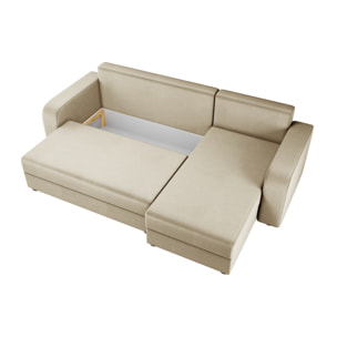 Harvey - Canapé d'angle réversible 4 places convertible avec coffre en velours - Beige