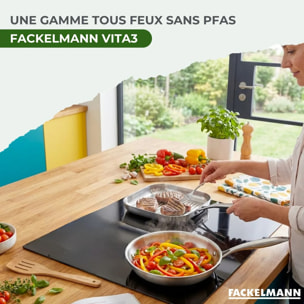 Poêle à Frire 26 cm et Gril 28 cm inox 18/10 Triply et couvercle Fackelmann Vita3
