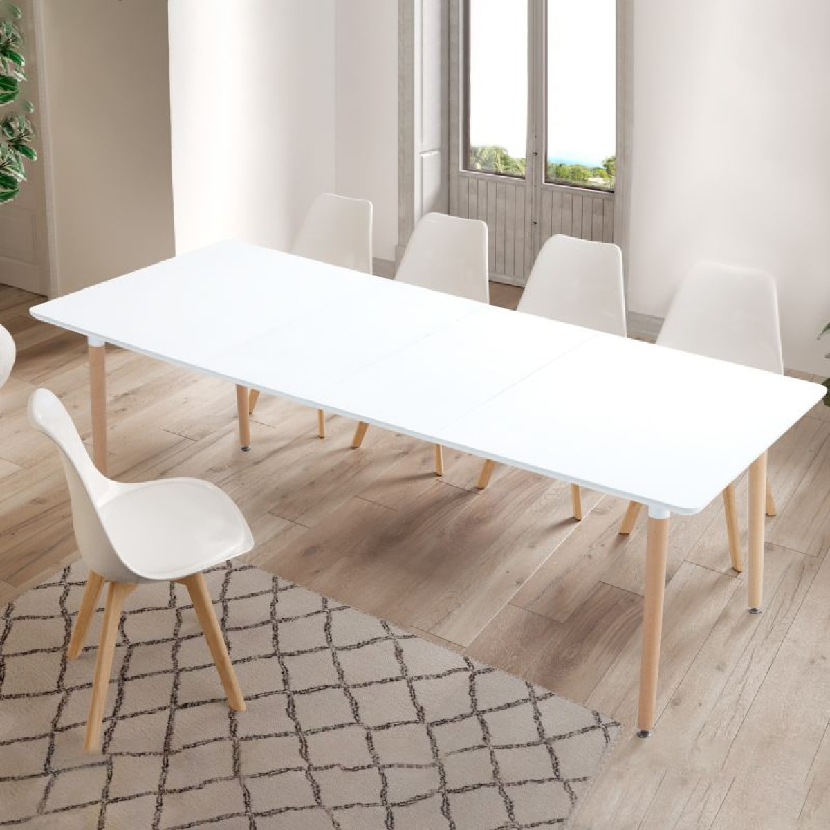 Mesa de comedor extensible Nordika Blanco - Madera de haya