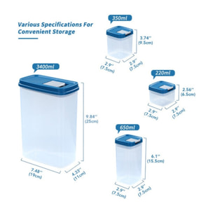 Juego de 6 recipientes herméticos para alimentos de distintos tamaños y capacidad con tapa azul lid-lock