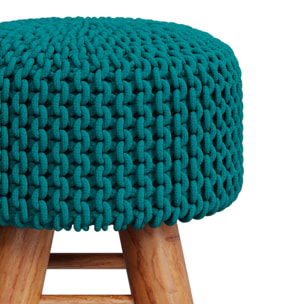 Petit tabouret tricot en coton vert céladon - Lisa