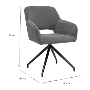 Chaise pivotante 360° en tissu velours côtelé vert kaki et métal noir LAURETTE