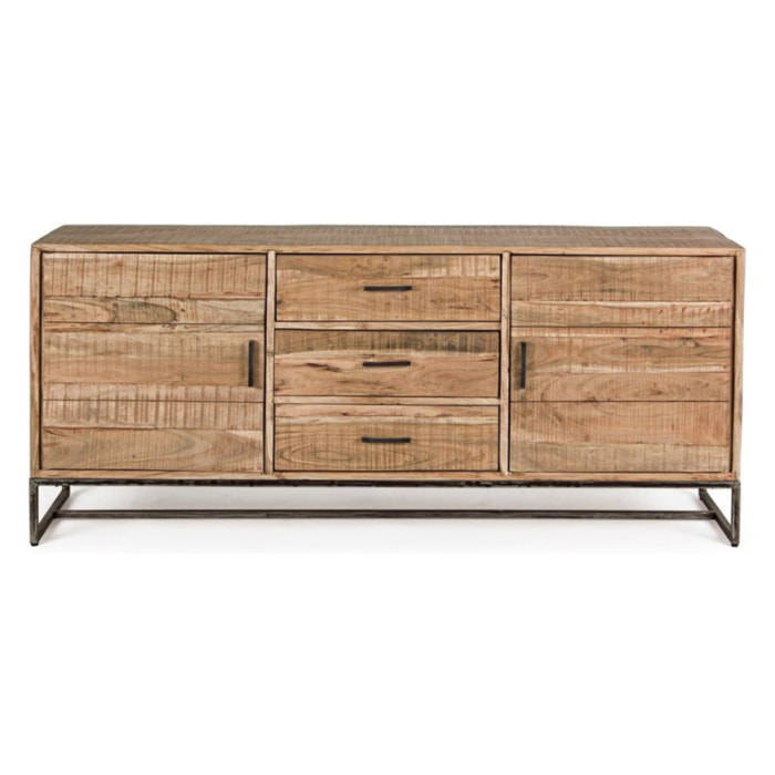 Credenza ELMER in legno di acacia e base acciaio antracite, 175x45x77 cm