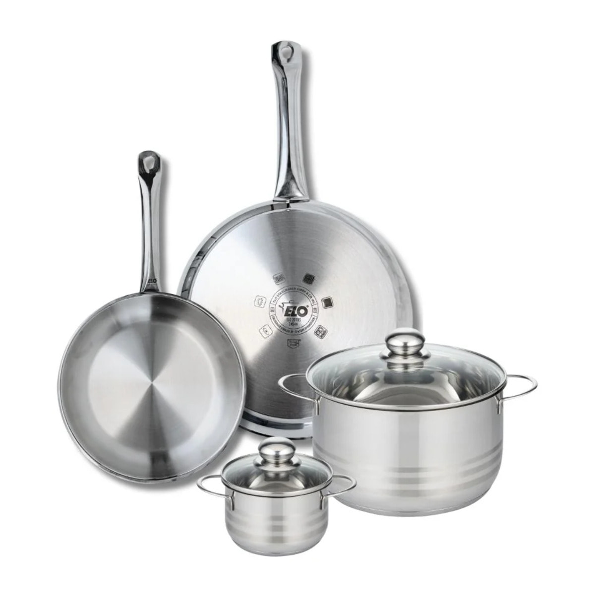 Ensemble de 2 Poêles de cuisson 24 et 28 cm et 2 faitouts 12 et 20 cm Elo Profi Brillant