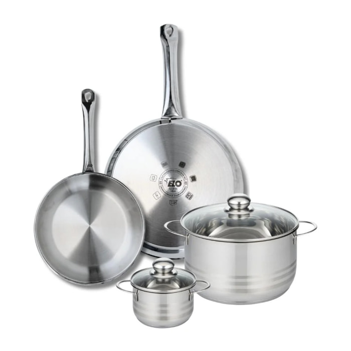Ensemble de 2 Poêles de cuisson 24 et 28 cm et 2 faitouts 12 et 20 cm Elo Profi Brillant