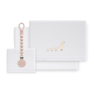 Triptico Cuna Coralina Modelo Patitos + Broche Bco/Rosa