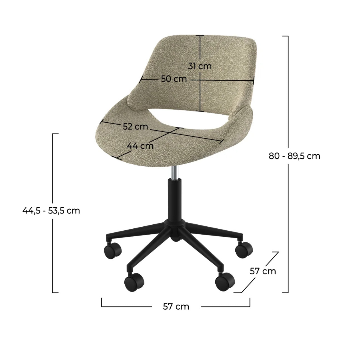 Chaise de bureau pivotante et réglable en tissu bouclé beige - Dune