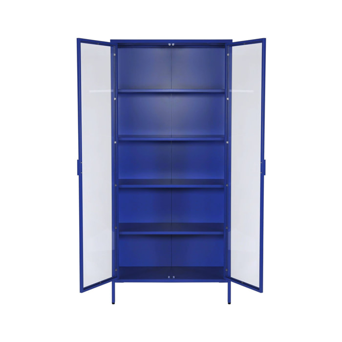 Buffet. vaisselier acier et verre trempé 2 portes 180cm bleu - Arkansas