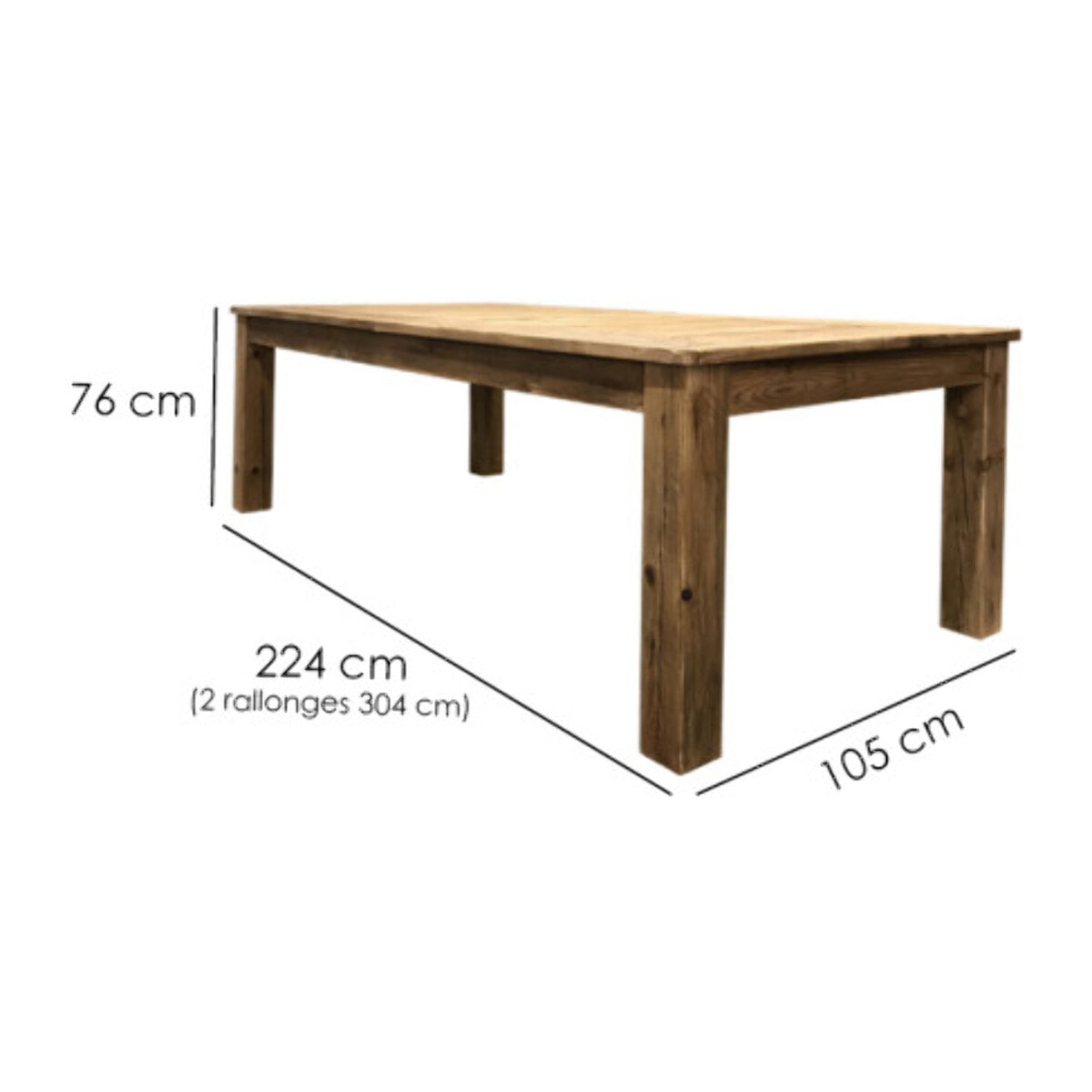 Table extensible en bois de pin recyclé 224/264/304cm- ORIGIN 2