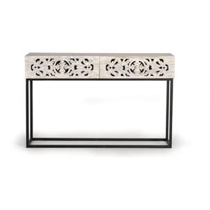 Consola de Madera de Mango 120 Cm Estilo Étnico Boho Tallado