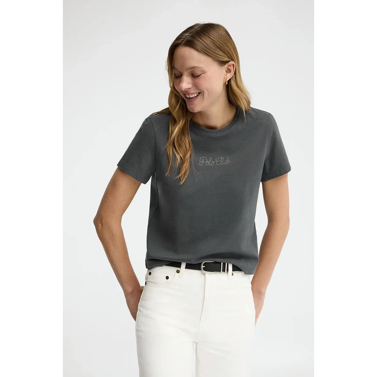Camiseta gris piedra de manga corta con brillantes Polo Club
