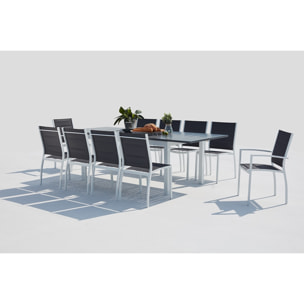 Table de jardin extensible et 10 chaises alu/toile PVC blanc BERENIS