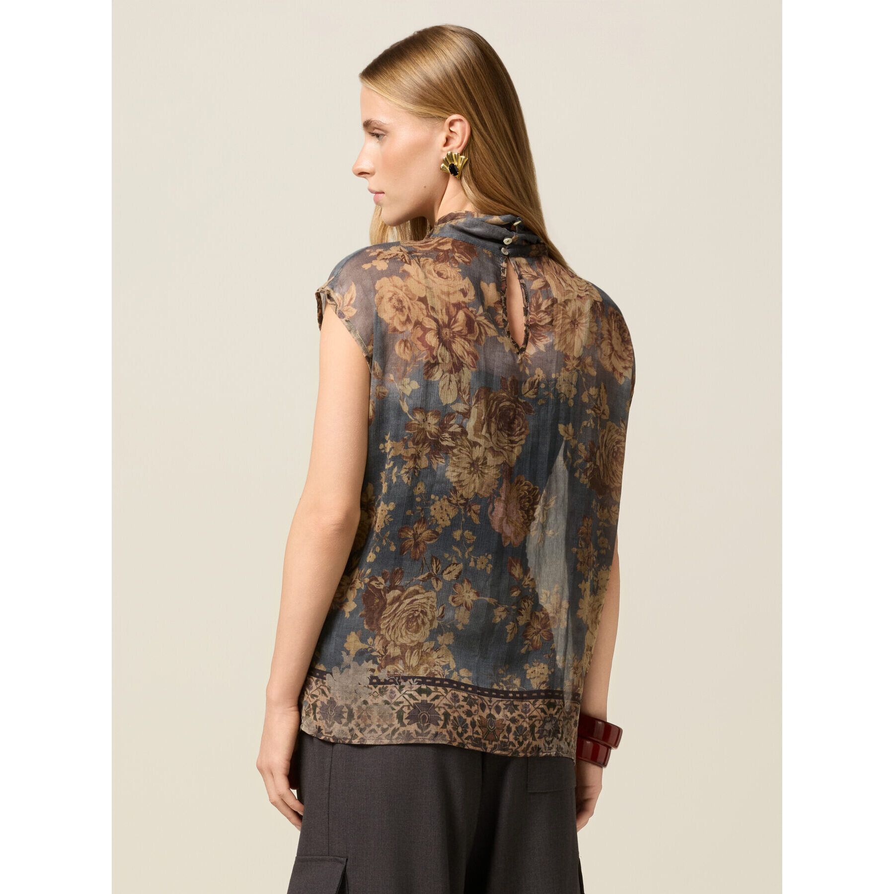 Oltre - Blusa fantasia senza maniche - Beige