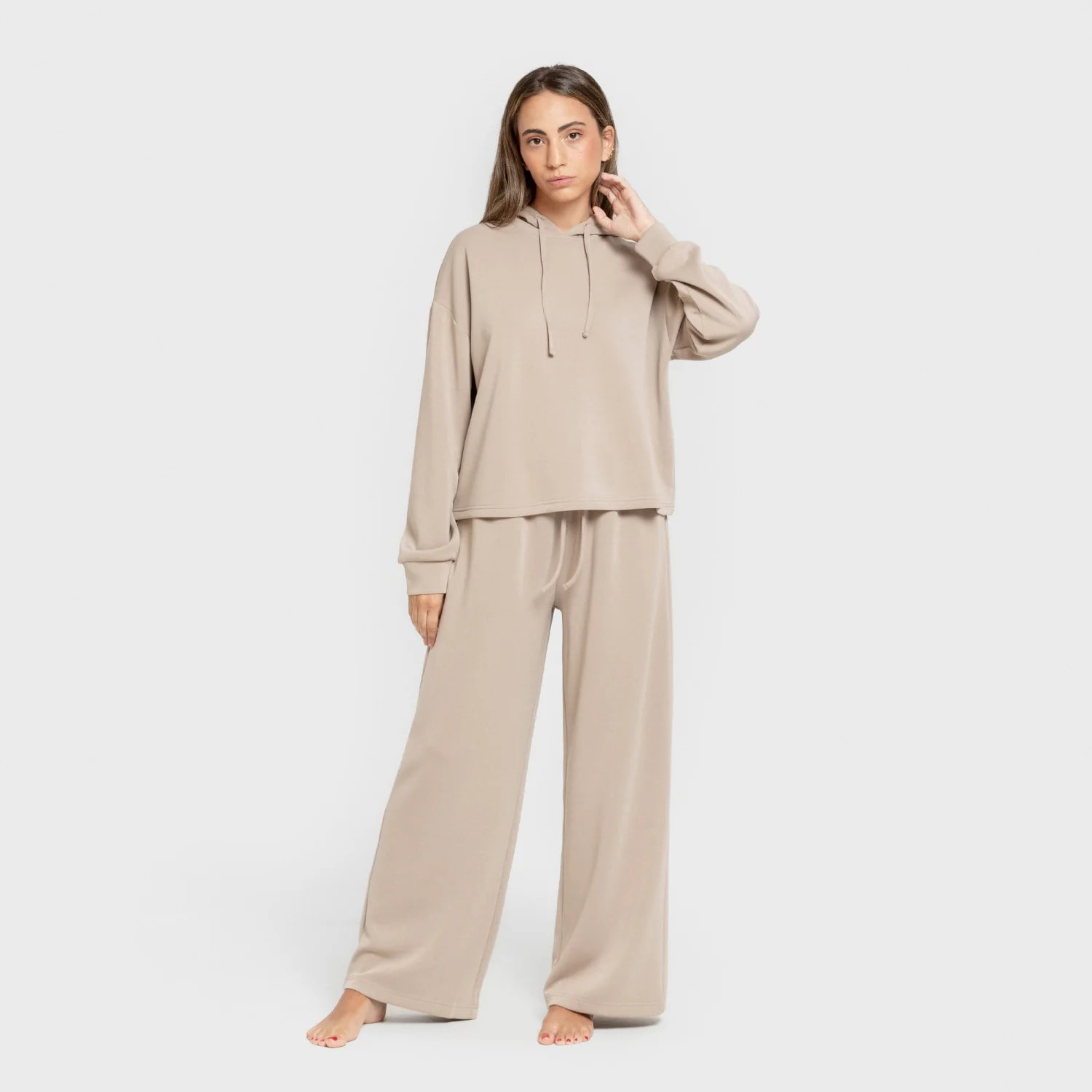 Felpa con cappuccio in stile modal da donna beige