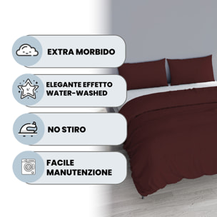 PARURE COPRIPIUMINO WATER WASHED, 100% Microfibra, No Stiro - BORDEAUX