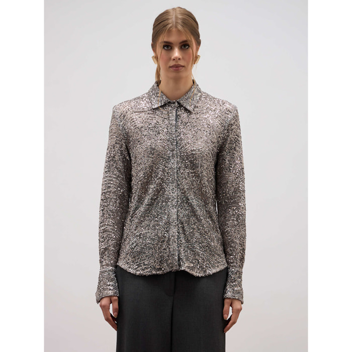 Oltre - Tulle shirt with sequins - Gris