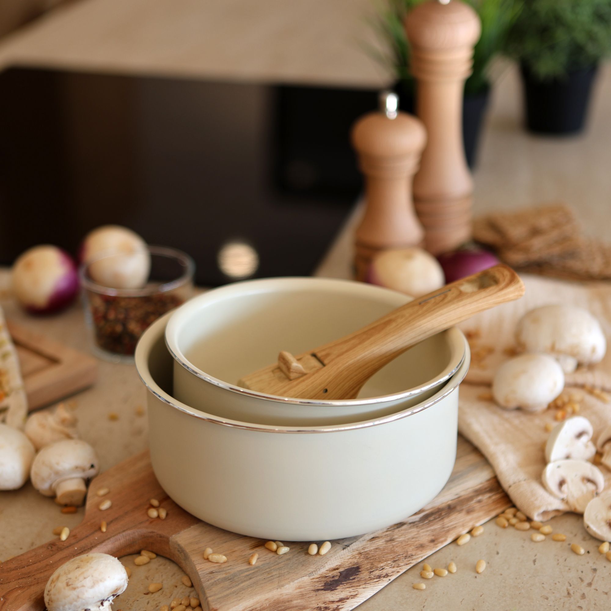 Lot de 2 casseroles crème revêtement céramique - Tous feux COLORAMA