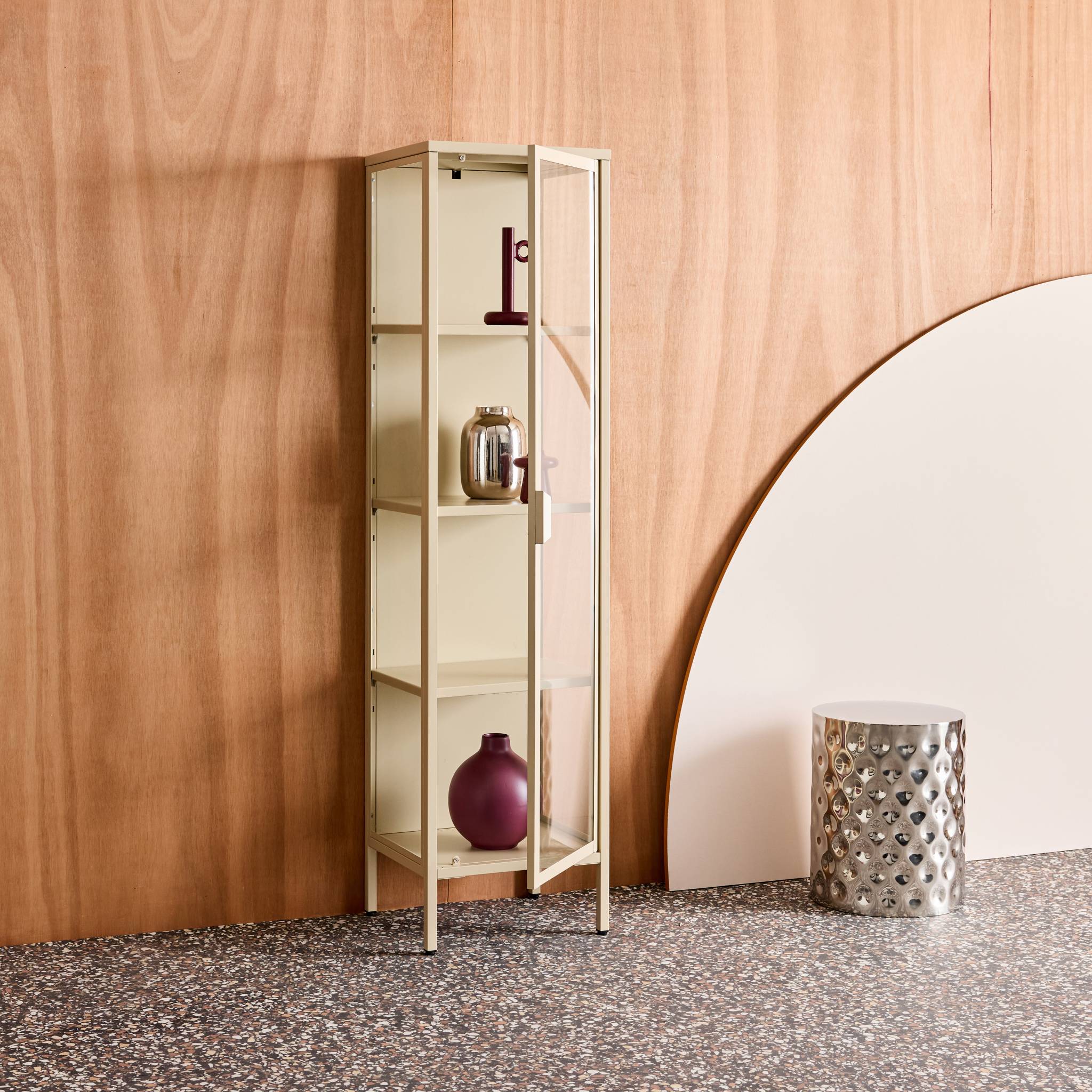 Buffet de rangement acier et verre trempé 1 porte 160cm ARKANSAS