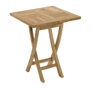 FUN - SALON DE JARDIN EN BOIS TECK 2 personnes : Ensemble de jardin - 1 Table carrée pliante 60 cm et 2 chaises