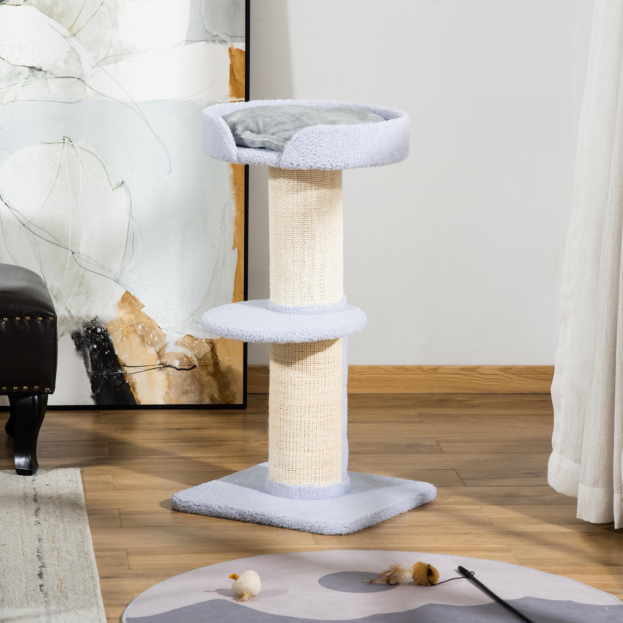 Árbol Rascador para Gatos Altura 91 cm Árbol para Gatos Torre para Gatos de 3 Niveles con Nido Plataforma y Poste de Sisal 45x45x91 cm Azul Claro